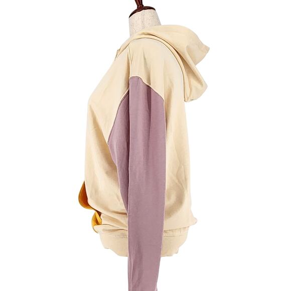 GOODEE x Kotn Women Ivory Colorblock Cotton Oversized Kangaroo Hoodie Size L - Picture 6 of 8